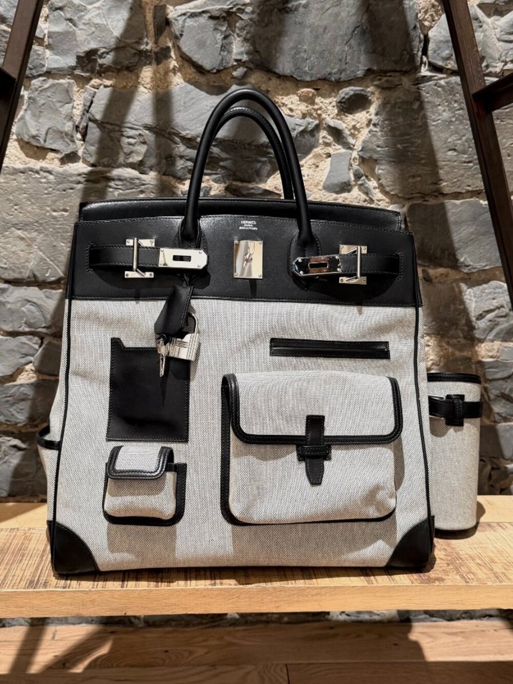 Hermès 2021 Black Evercalf Leather Toile H HAC Cargo Birkin 40 Bag